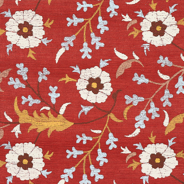 Floralia Sisal Garnet Botanical Wallpaper – Schumacher Cabana Collection 5012832
