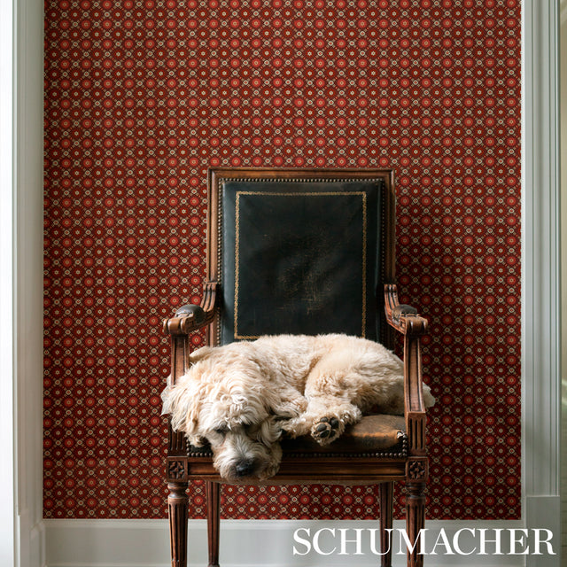 Larissa Burgundy by Schumacher Lattice Floral Wallpaper – Cabana Collection 5012842