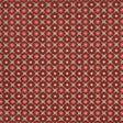 Larissa wallpaper in burgundy with intricate lattice and folkloric floral design, styled in a traditional interior setting.