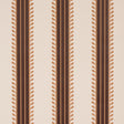 Etruscan Stripe brown wallpaper with multicolored, multiwidth bands and textural details, shown in a styled interior and close-up views.