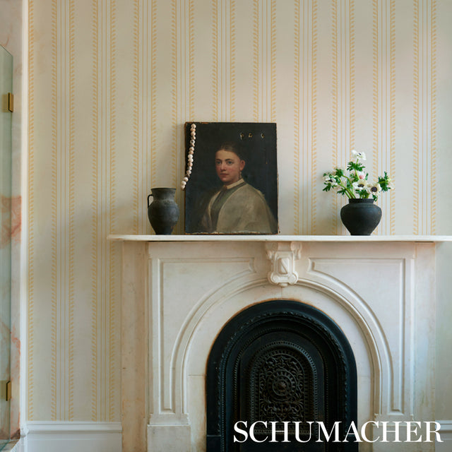 Etruscan Stripe Ivory & Ochre by Schumacher Cabana Collection Wallpaper – Schumacher 5012851