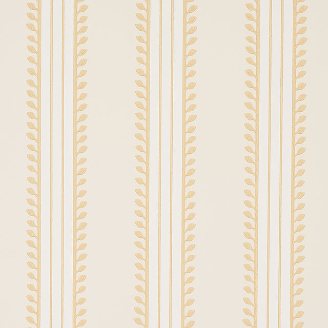 Etruscan Stripe wallpaper in ivory and ochre by Schumacher, featuring multicolored, multiwidth bands and textural details in a classic stripe pattern.