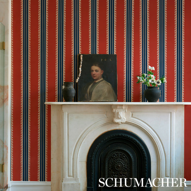 Etruscan Stripe Red & Blue by Schumacher Cabana Collection Wallpaper – Schumacher 5012852