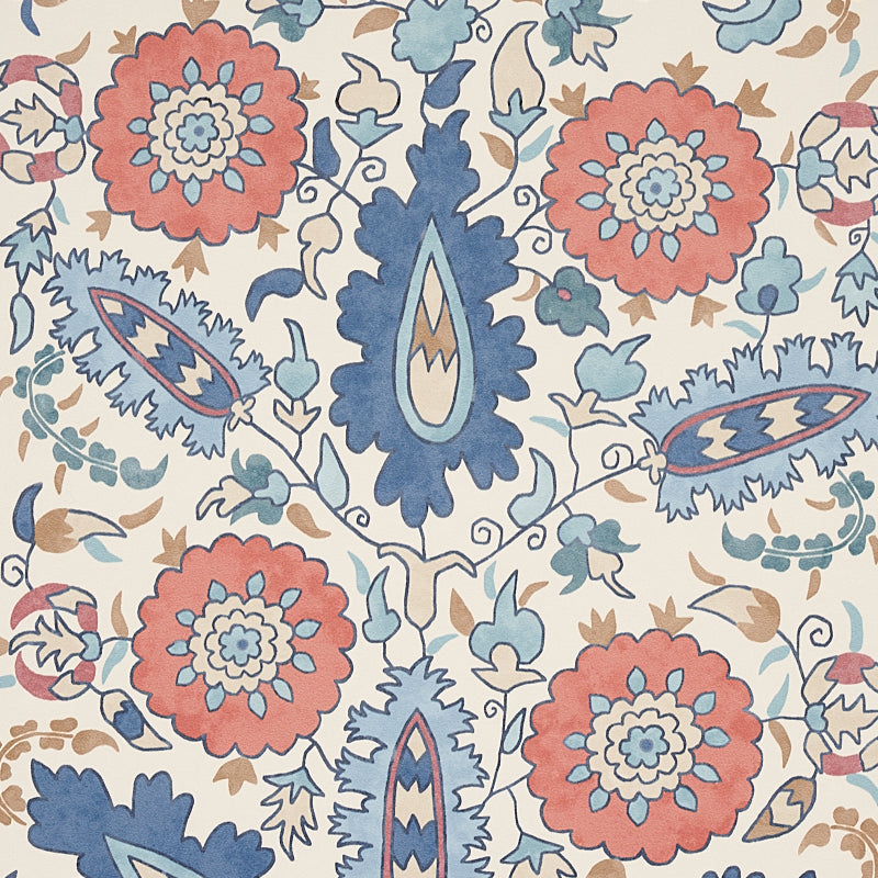 Anatolia Blue & Red Suzani Floral Wallpaper – Cabana Collection by Schumacher 5012870