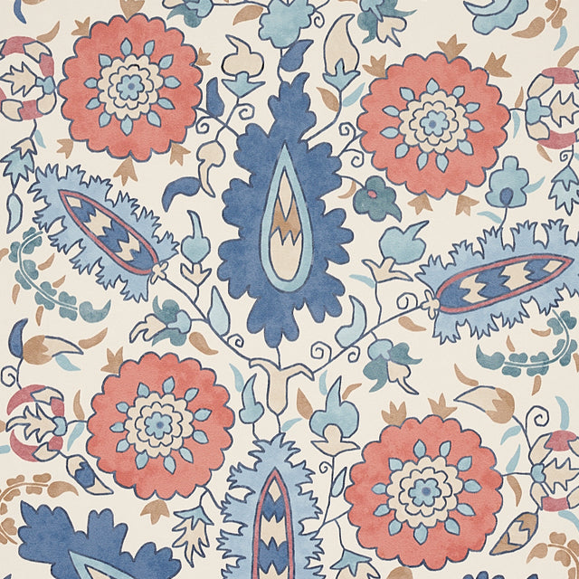 Anatolia Blue & Red Suzani Floral Wallpaper – Cabana Collection by Schumacher 5012870