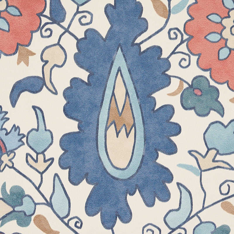 Anatolia Blue & Red Suzani Floral Wallpaper – Cabana Collection by Schumacher 5012870