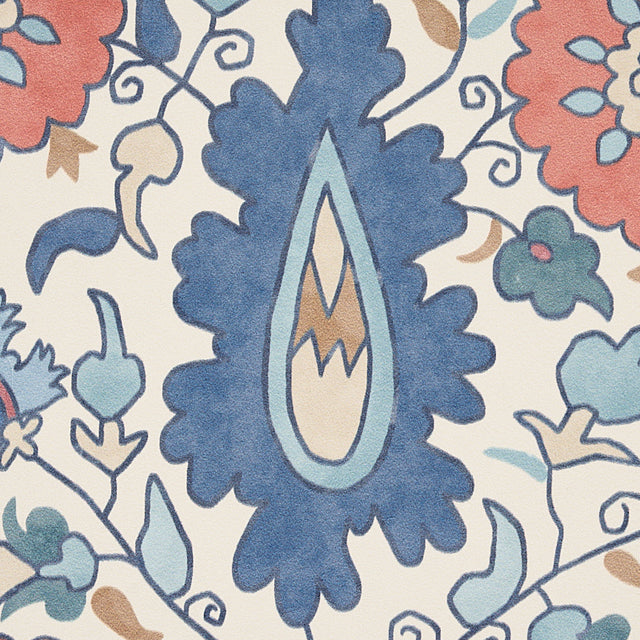 Anatolia Blue & Red Suzani Floral Wallpaper – Cabana Collection by Schumacher 5012870