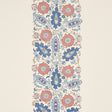 Anatolia blue and red wallpaper with stylized leaves and flowers in a suzani-inspired motif, part of the Cabana collection by Schumacher.