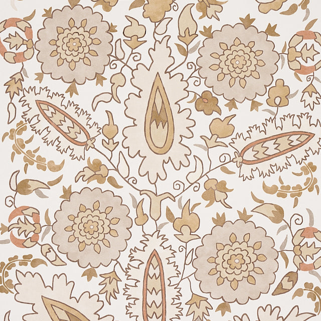 Anatolia Natural by Schumacher Cabana Collection Elegant Suzani Motif Wallpaper – Schumacher 5012871