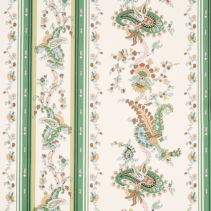 Elena Paisley Stripe Green by Schumacher Cabana Collection Wallpaper – Schumacher 5012890