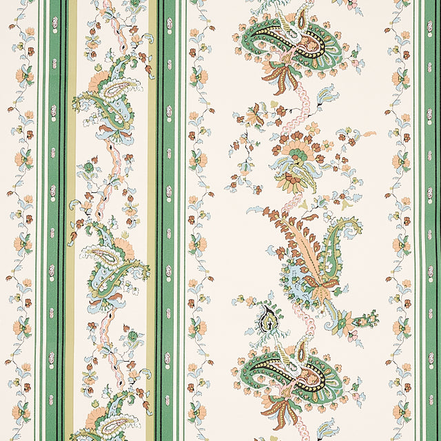 Elena Paisley Stripe Green by Schumacher Cabana Collection Wallpaper – Schumacher 5012890