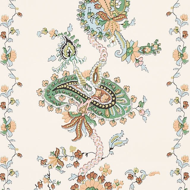 Elena Paisley Stripe Green by Schumacher Cabana Collection Wallpaper – Schumacher 5012890