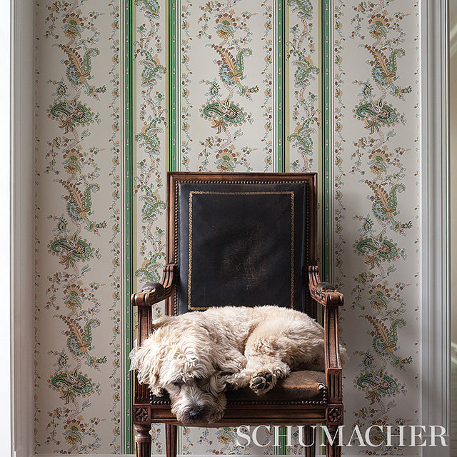 Elena Paisley Stripe Green by Schumacher Cabana Collection Wallpaper – Schumacher 5012890
