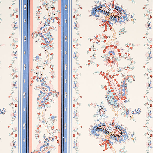 Elena Paisley Stripe Blue by Schumacher Cabana Collection Bohemian Wallpaper – Schumacher 5012891