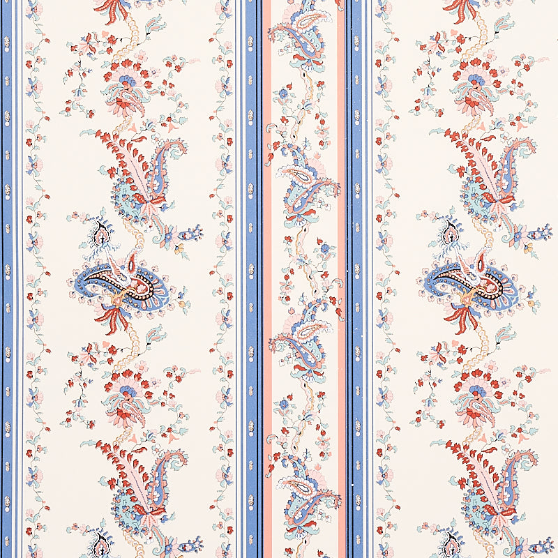 Elena Paisley Stripe blue gravure-printed wallpaper with intricate paisley and stripe pattern from Schumacher Cabana collection