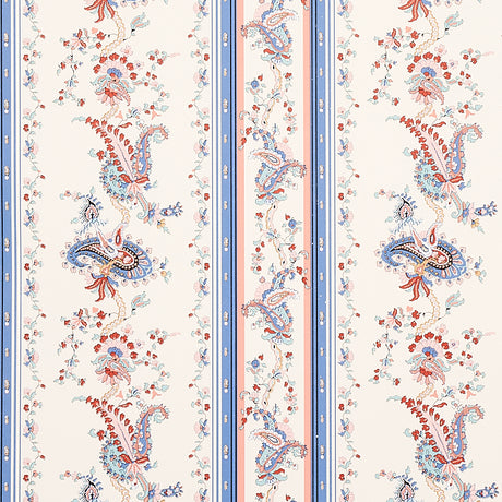 Elena Paisley Stripe blue gravure-printed wallpaper with intricate paisley and stripe pattern from Schumacher Cabana collection