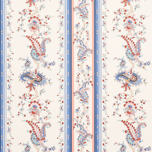 Elena Paisley Stripe blue gravure-printed wallpaper with intricate paisley and stripe pattern from Schumacher Cabana collection