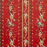 Elena Paisley Stripe wallpaper in Pompeii by Schumacher, featuring a detailed gravure-printed paisley stripe in red and gold tones.
