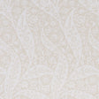 Saz Paisley Ivory wallpaper by Schumacher, large-scale two-tone paisley pattern, Cabana collection, shown in styled and detail views.