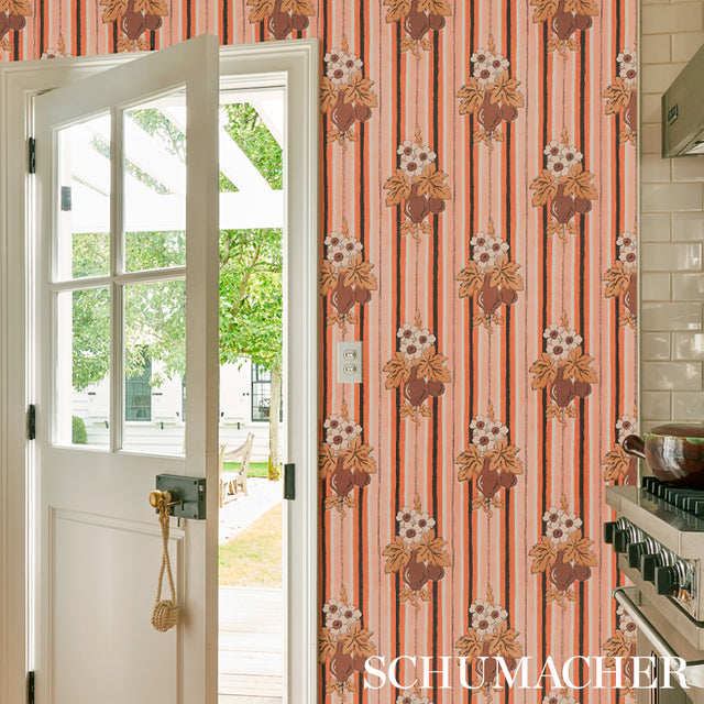Turnip Carnation by Schumacher Cabana Collection Vintage Floral Stripe Wallpaper – Schumacher 5012911