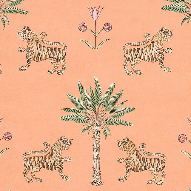 Tiger Palm Crimson on Peach by Schumacher Mystique Collection Wallpaper – Schumacher 5012920