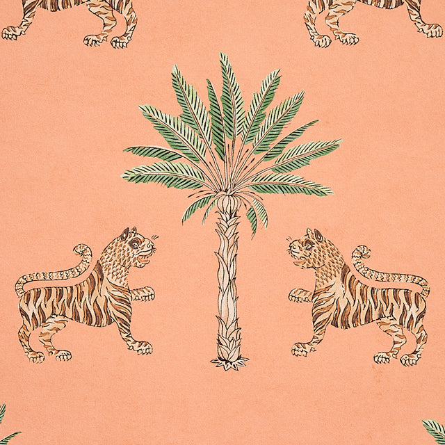 Tiger Palm Crimson on Peach by Schumacher Mystique Collection Wallpaper – Schumacher 5012920