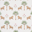 Tiger Palm Crimson wallpaper by Schumacher featuring stylized tigers, palm trees, and Ottoman flowers in a mid-scale pattern.