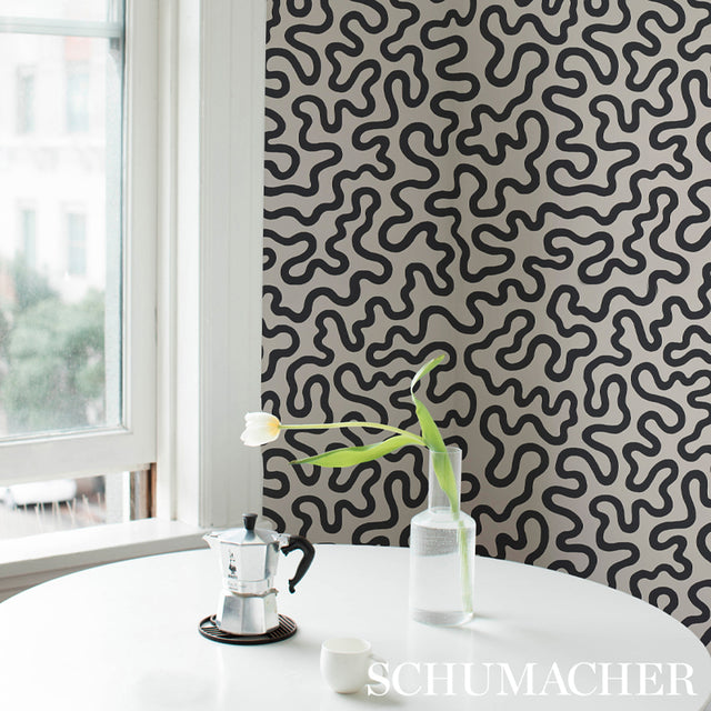 RILEY Soft Black Abstract Squiggle Wallpaper – Schumacher 5012930