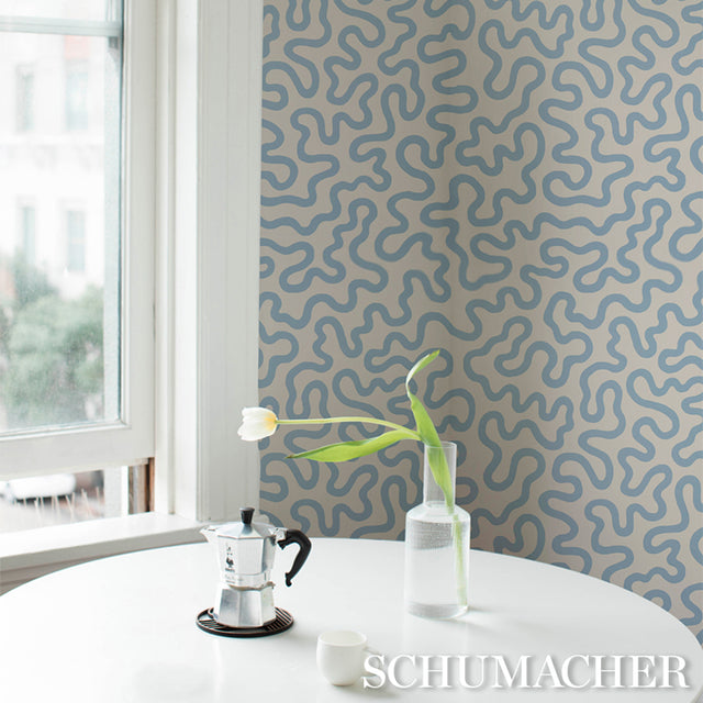 RILEY Sky on Ivory by Schumacher Modern Vermicelli Wallpaper – Schumacher 5012931