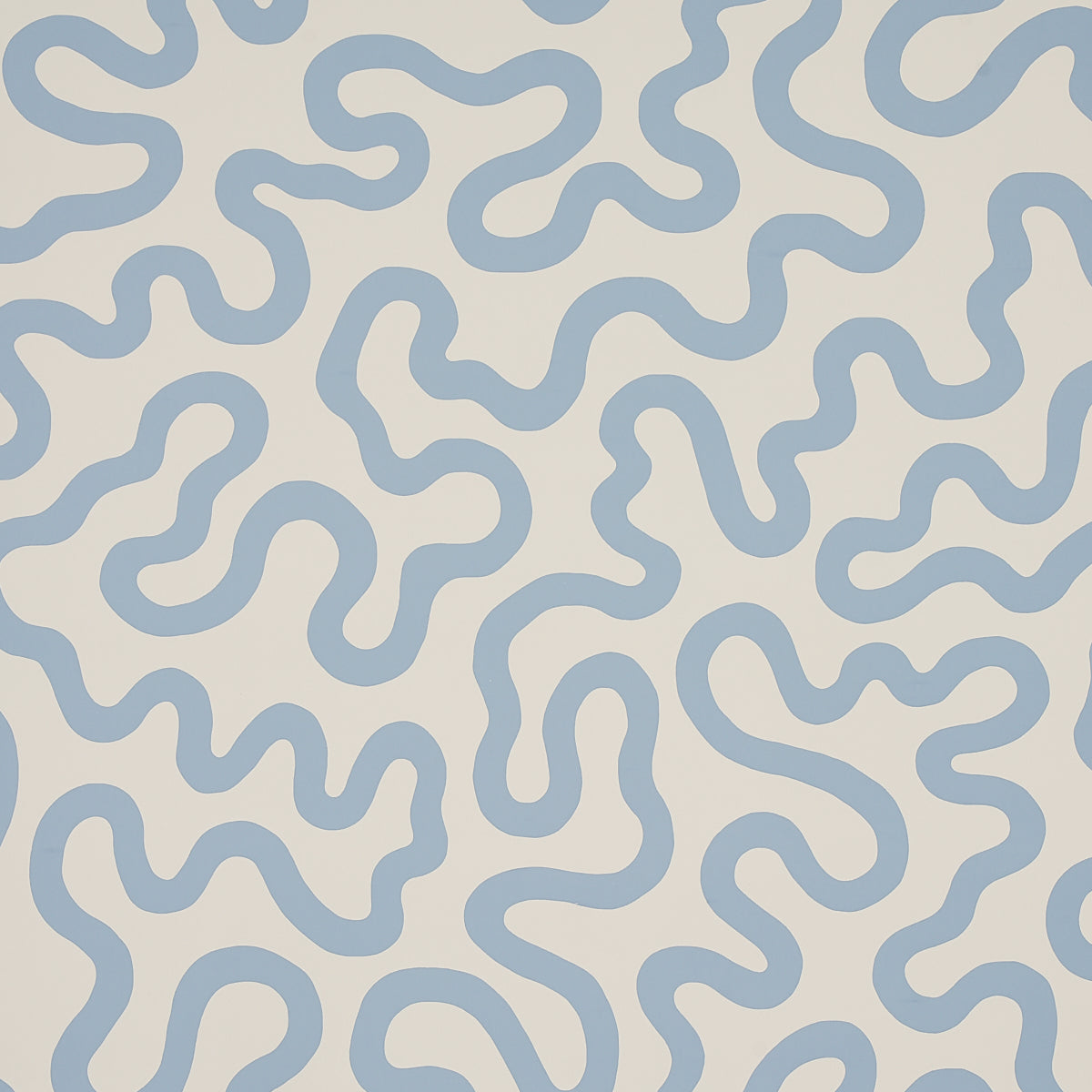RILEY wallpaper in sky on ivory by Schumacher, featuring a modern vermicelli pattern in blue on a white background.