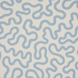 RILEY wallpaper in sky on ivory by Schumacher, featuring a modern vermicelli pattern in blue on a white background.