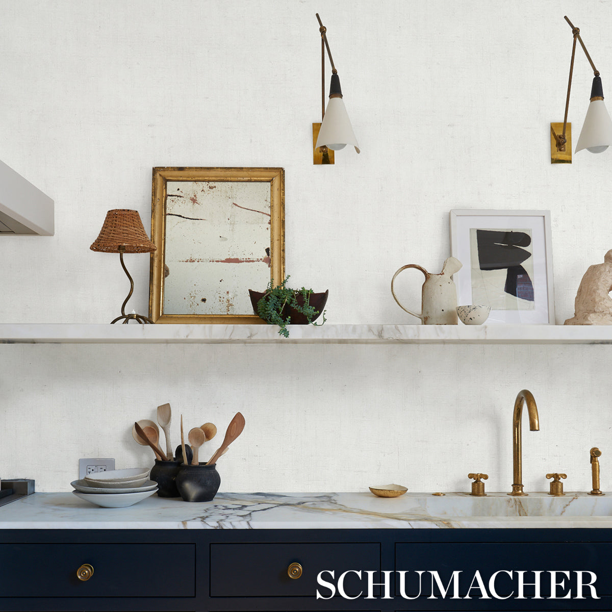 Linen Bark White by Schumacher Textured Wallcovering – Schumacher 5012960