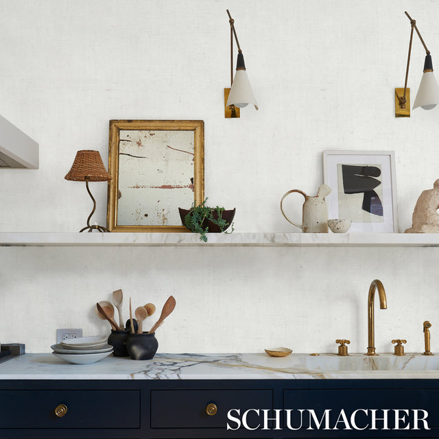 Linen Bark White by Schumacher Textured Wallcovering – Schumacher 5012960