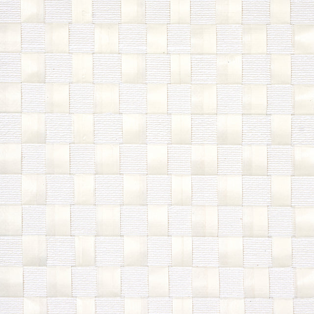Textured Check wallcovering in white with a handwoven check pattern of flat and rolled paper bands, by Schumacher.