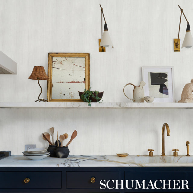Paper Stripe White by Schumacher Textured Wallcovering – Schumacher 5012980