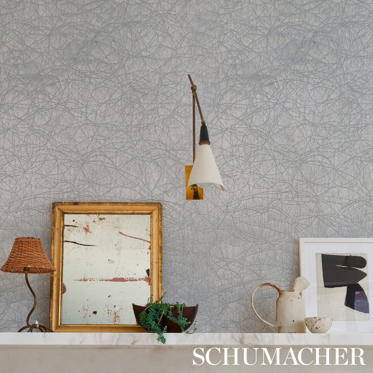 Kumo White by Schumacher Modern Metallic Rice Paper Wallcovering – Schumacher 5012990