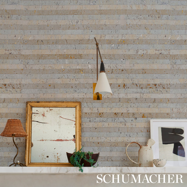 Cork Stripe White by Schumacher Textured Wallcovering – Schumacher 5013000