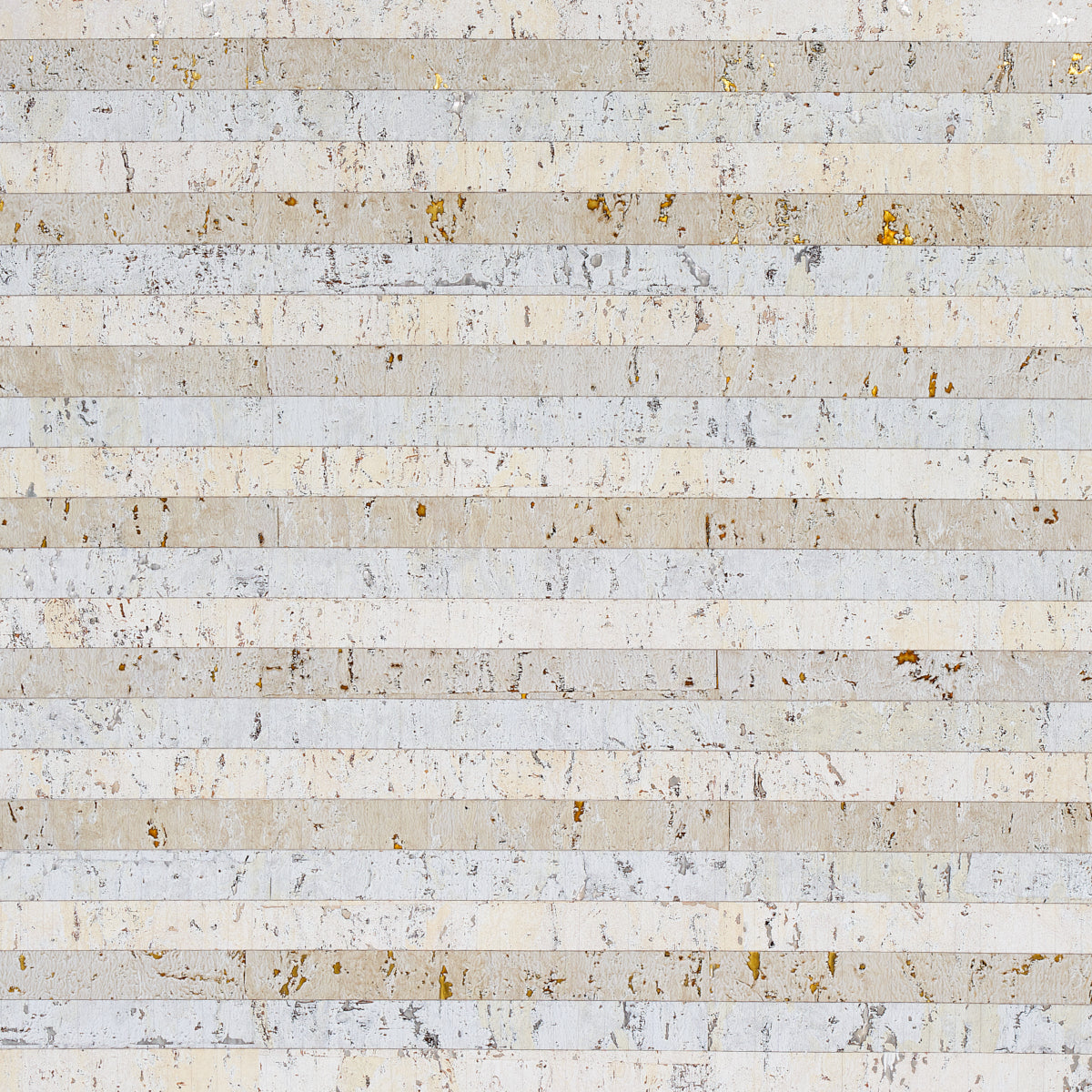 Cork Stripe wallcovering in white with metallic flecks and hand-pieced strips, by Schumacher.