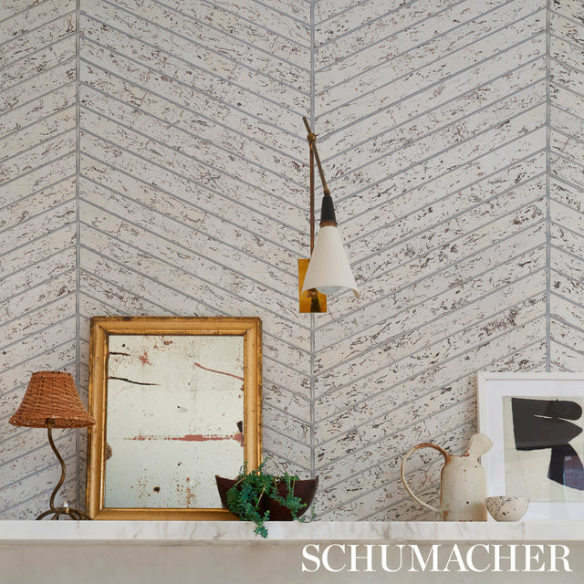 Cork Herringbone White by Schumacher Modern Textured Wallcovering – Schumacher 5013010