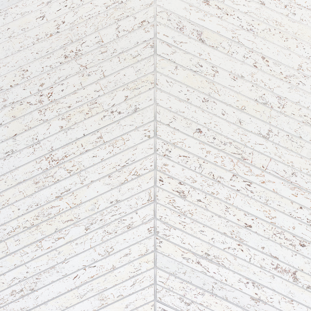 Cork Herringbone white wallcovering with natural cork texture and metallic flecks in a herringbone pattern by Schumacher.
