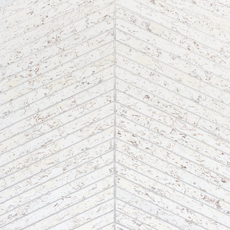 Cork Herringbone white wallcovering with natural cork texture and metallic flecks in a herringbone pattern by Schumacher.