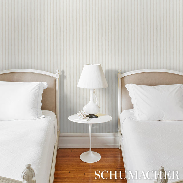 Textured Linen Stripe White by Schumacher Organic Linen Stripe Wallpaper – Schumacher 5013020