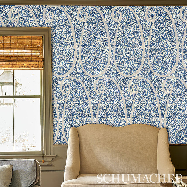 Ambala Paisley Sisal Bright Blue by Schumacher Printed Grasscloth Wallpaper – Schumacher 5013030