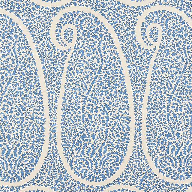 Ambala Paisley Sisal wallpaper in bright blue, featuring a large-scale paisley pattern with intricate details, printed on sisal grasscloth.