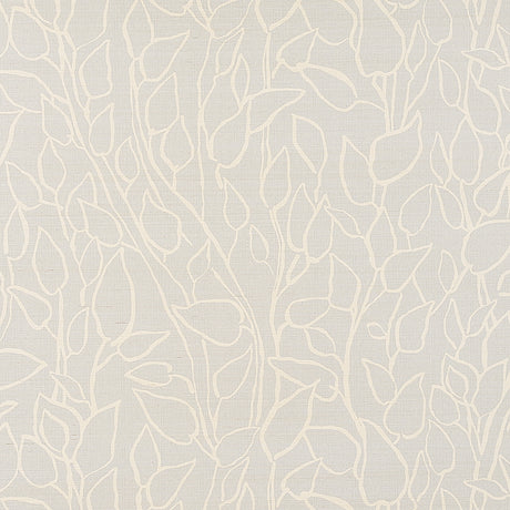 Solandra Vine Sisal wallpaper in Sky by Schumacher, a botanical printed grasscloth wallcovering with a loose leafy vine pattern.