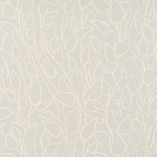 Solandra Vine Sisal wallpaper in Sky by Schumacher, a botanical printed grasscloth wallcovering with a loose leafy vine pattern.