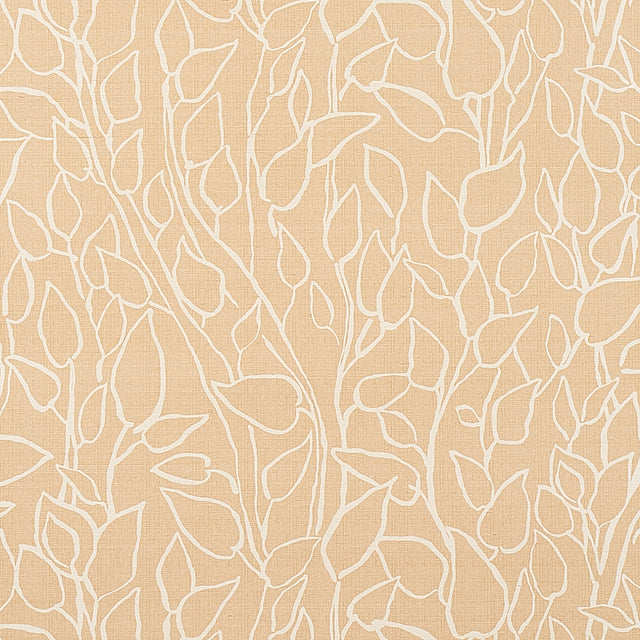 Solandra Vine Sisal straw-colored botanical grasscloth wallpaper by Schumacher, featuring a loose leafy vine pattern on a textured background.