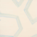 Enzo Sisal wallcovering in blue with an outsized geometric pattern, shown in a styled interior and close-up details.