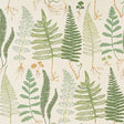 Halcott Sisal wallpaper in Forest colorway, featuring hand-drawn green ferns on a natural sisal ground, by Schumacher.