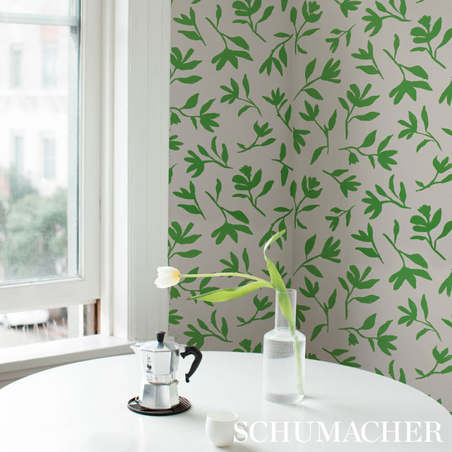 Laurel Black by Schumacher Modern Botanical Wallpaper – Schumacher 5013071